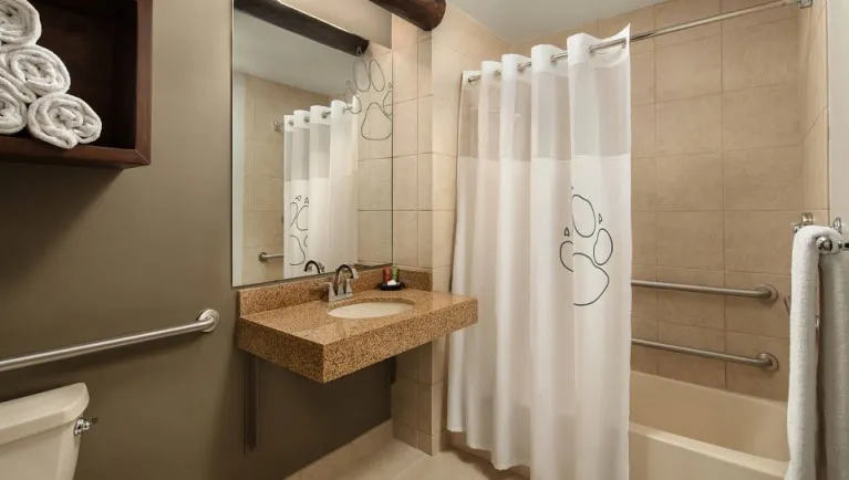 The bathroom in the accessible Whirlpool Suite